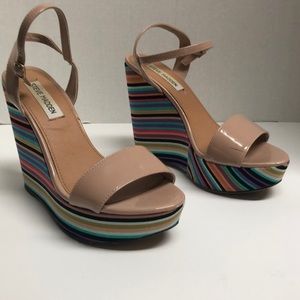 Steve Madden Sophia Wedge Nude/ Rainbow Stripe